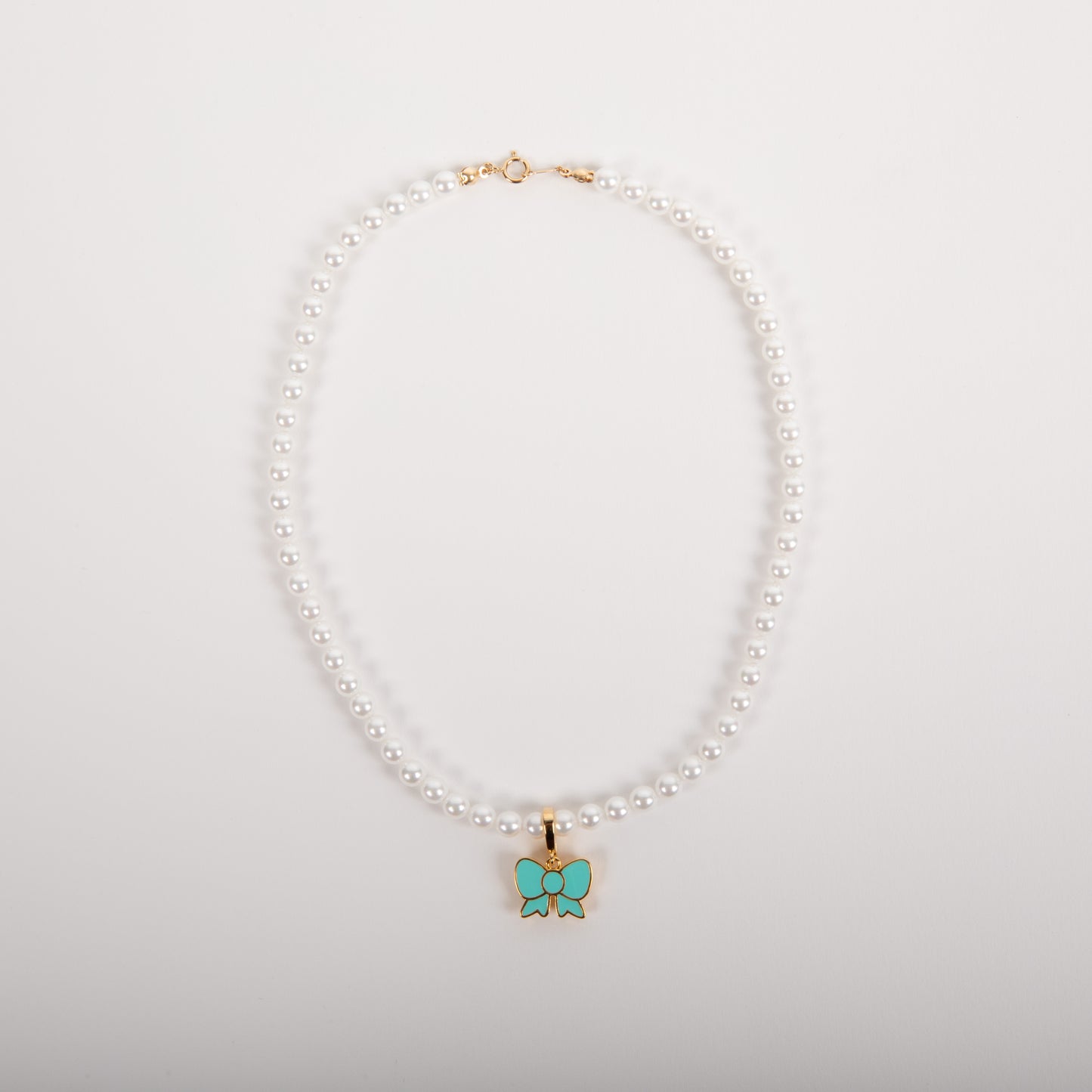 Pearl Necklace with a removable bow charm_Robin's egg blue