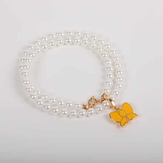 Pearl Necklace with a removable bow charm_Yellow Orange