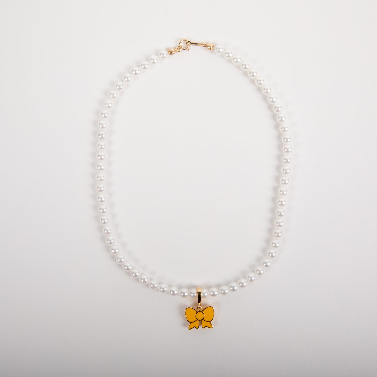 Pearl Necklace with a removable bow charm_Yellow Orange